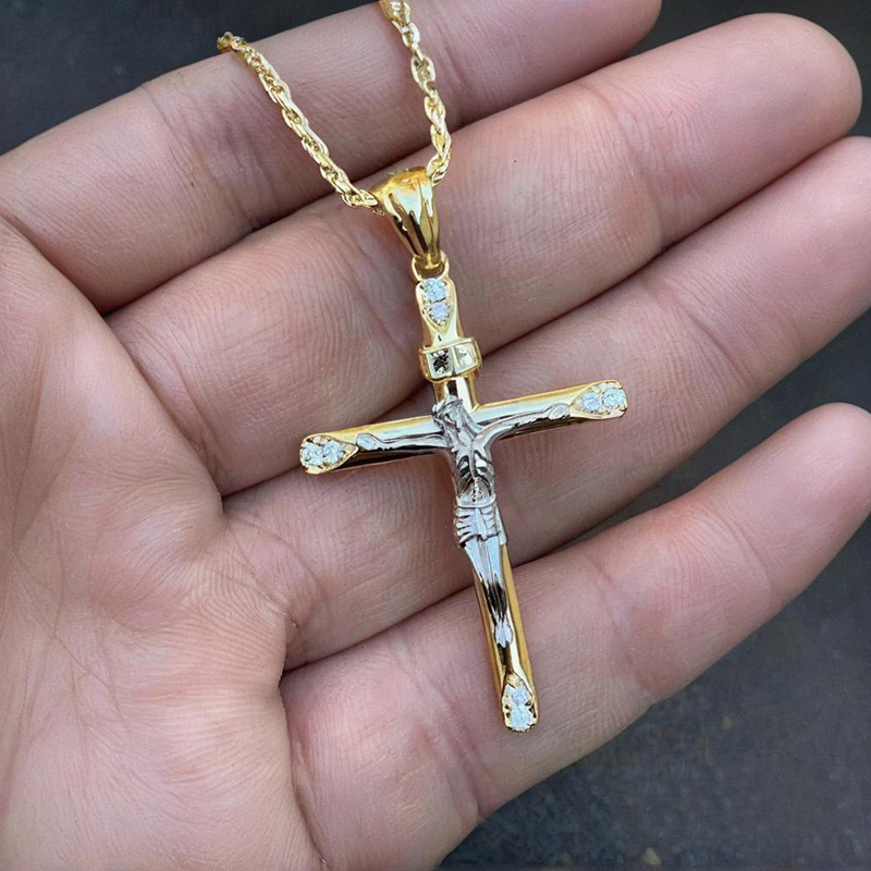 Cylindrical Two Tone Jesus Cross Pendant