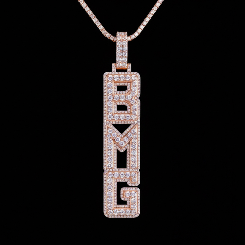 Full Iced Custom Double Layer Vertical Letter Pendant Full Iced Custom Double Layer Vertical Letter Pendant