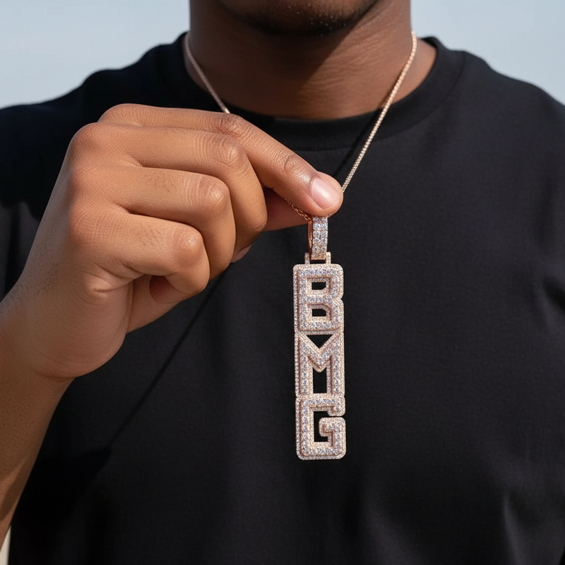 Full Iced Custom Double Layer Vertical Letter Pendant Full Iced Custom Double Layer Vertical Letter Pendant