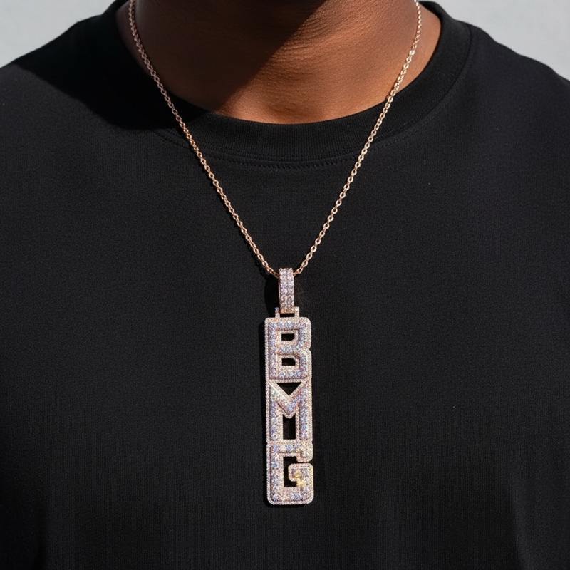 Full Iced Custom Double Layer Vertical Letter Pendant Full Iced Custom Double Layer Vertical Letter Pendant