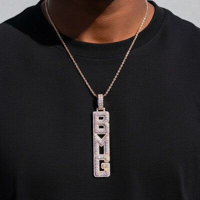 Full Iced Custom Double Layer Vertical Letter Pendant