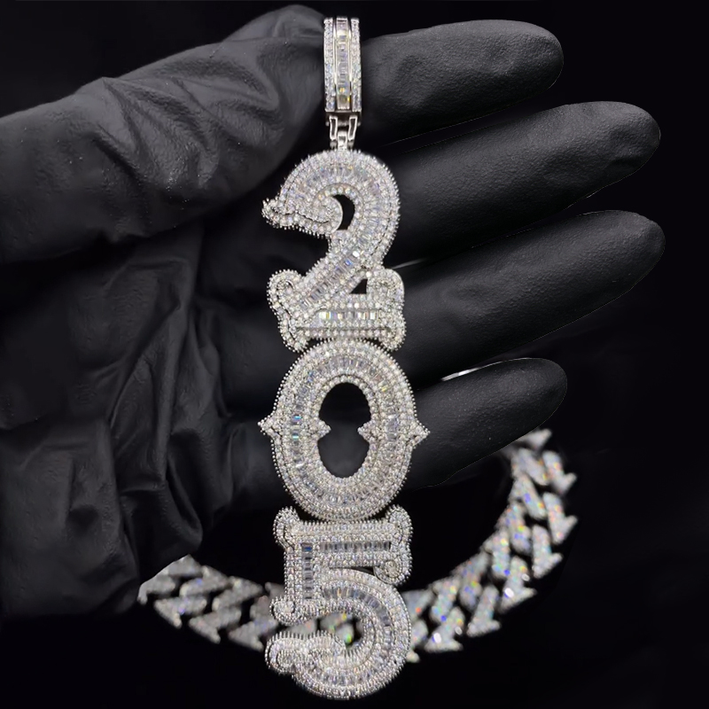 Iced Out Vertical Custom Thorns Baguette Letters Pendant