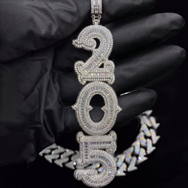 Iced Out Vertical Custom Thorns Baguette Letters Pendant