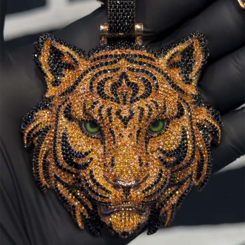 Iced Out Yellow& Black Diamond Tiger Pendant