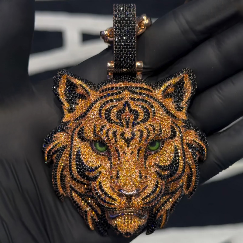 Iced Out Yellow& Black Diamond Tiger Pendant