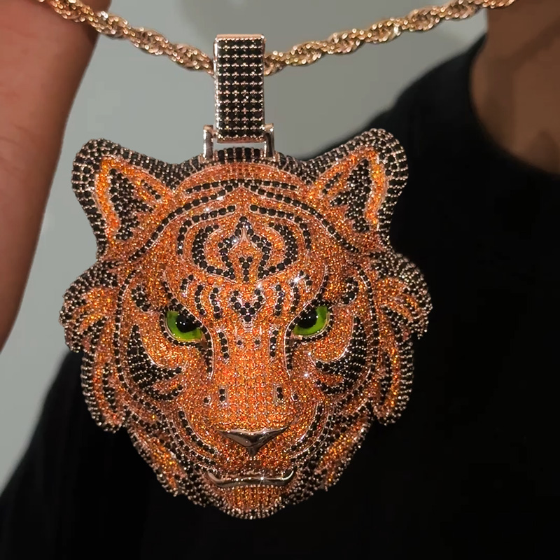 Iced Out Yellow& Black Diamond Tiger Pendant