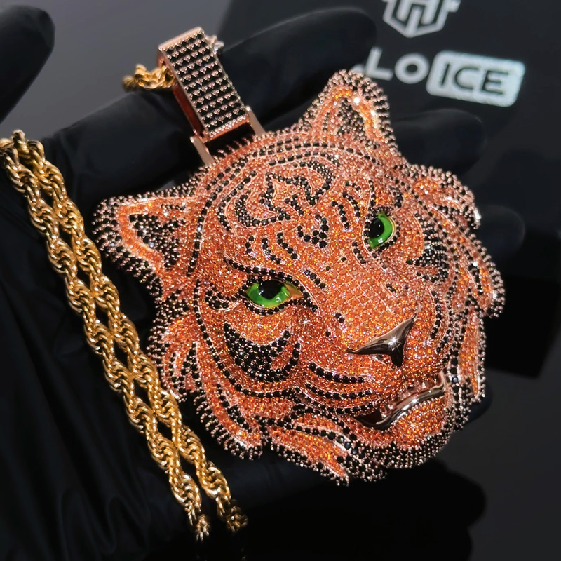 Iced Out Yellow& Black Diamond Tiger Pendant