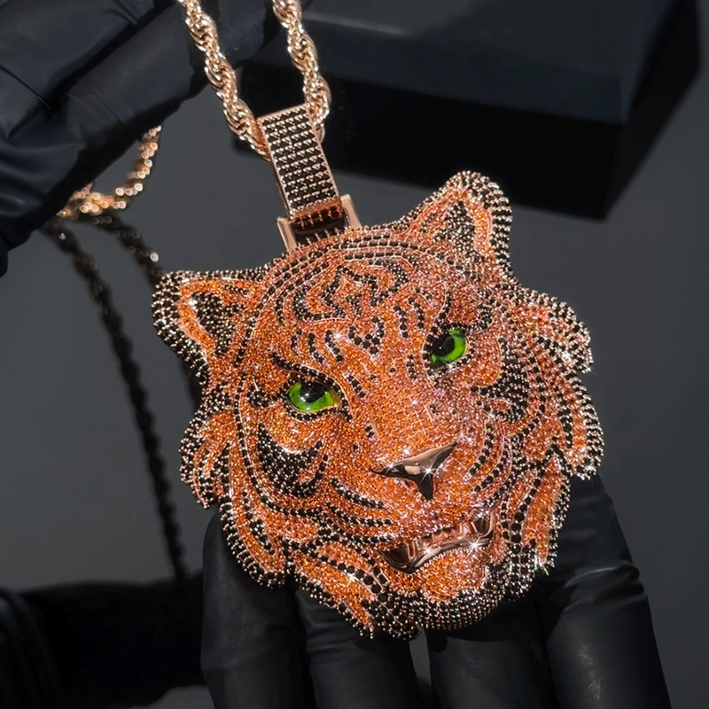 Iced Out Yellow& Black Diamond Tiger Pendant