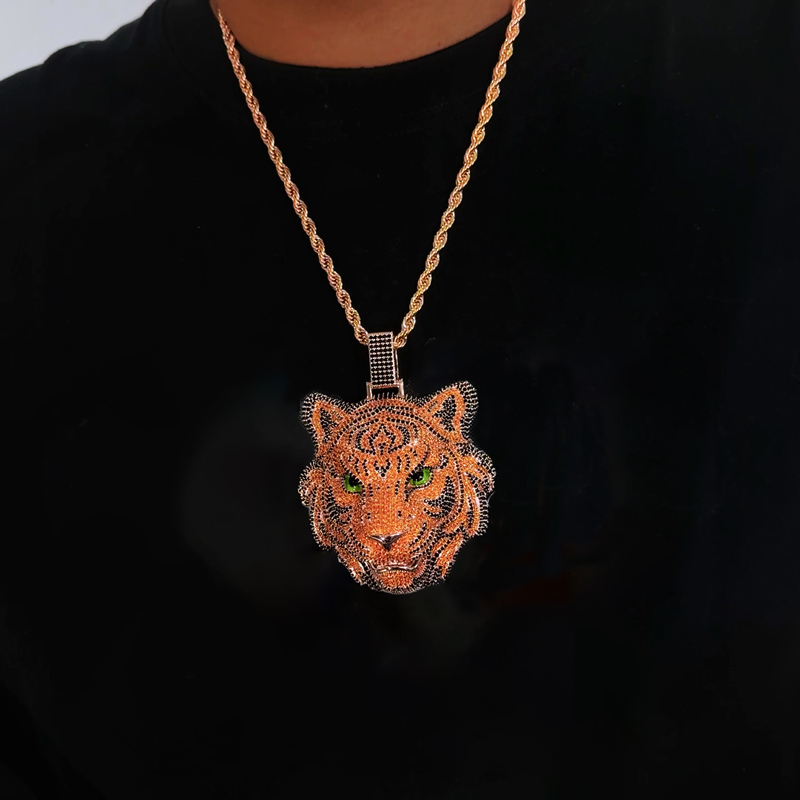 Iced Out Yellow& Black Diamond Tiger Pendant