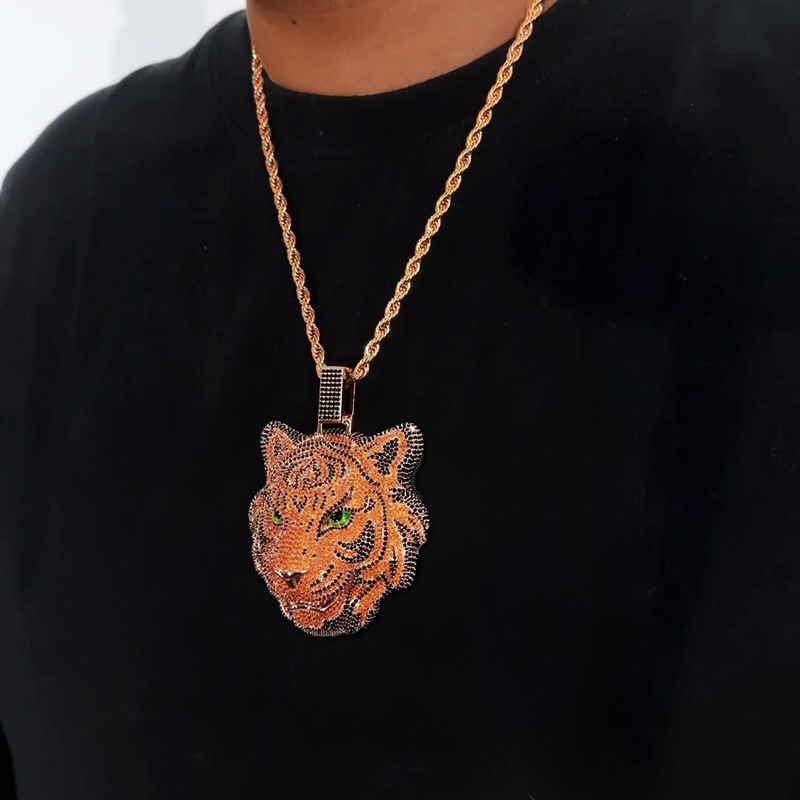 Iced Out Yellow& Black Diamond Tiger Pendant