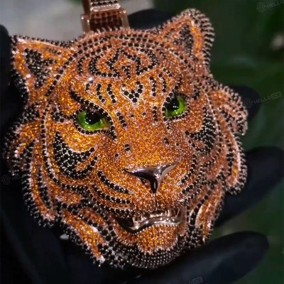 Iced Out Yellow& Black Diamond Tiger Pendant