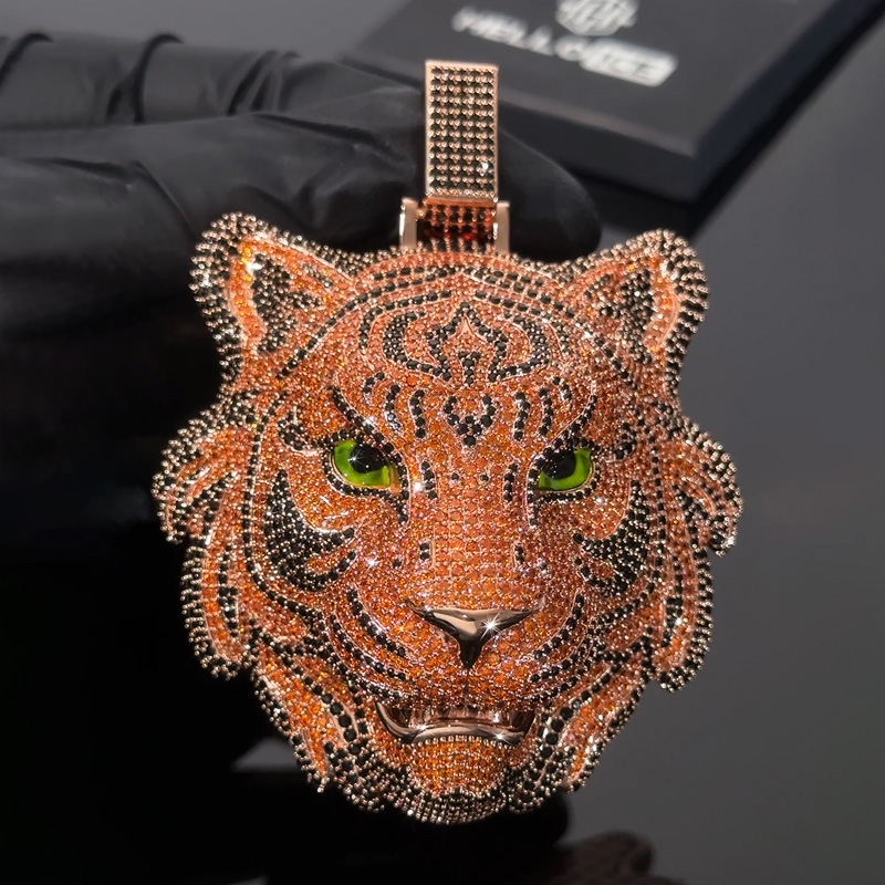 Iced Out Yellow& Black Diamond Tiger Pendant