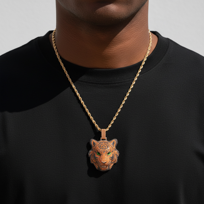 Iced Out Yellow& Black Diamond Tiger Pendant Iced Out Yellow& Black Diamond Tiger Pendant