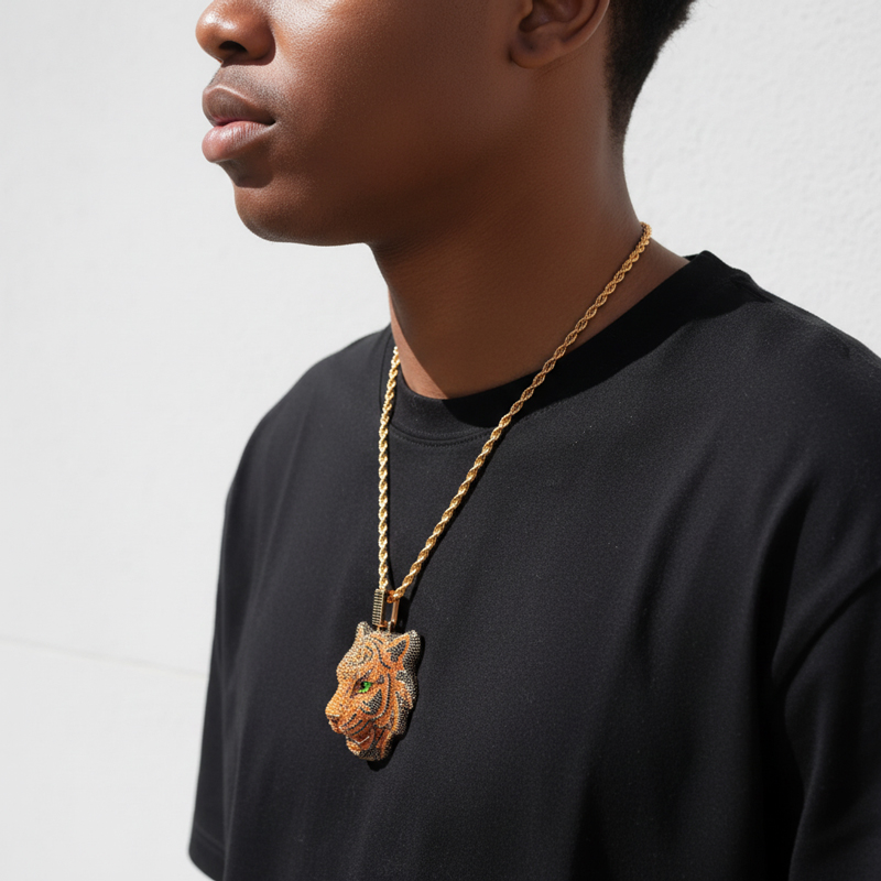 Iced Out Yellow& Black Diamond Tiger Pendant Iced Out Yellow& Black Diamond Tiger Pendant
