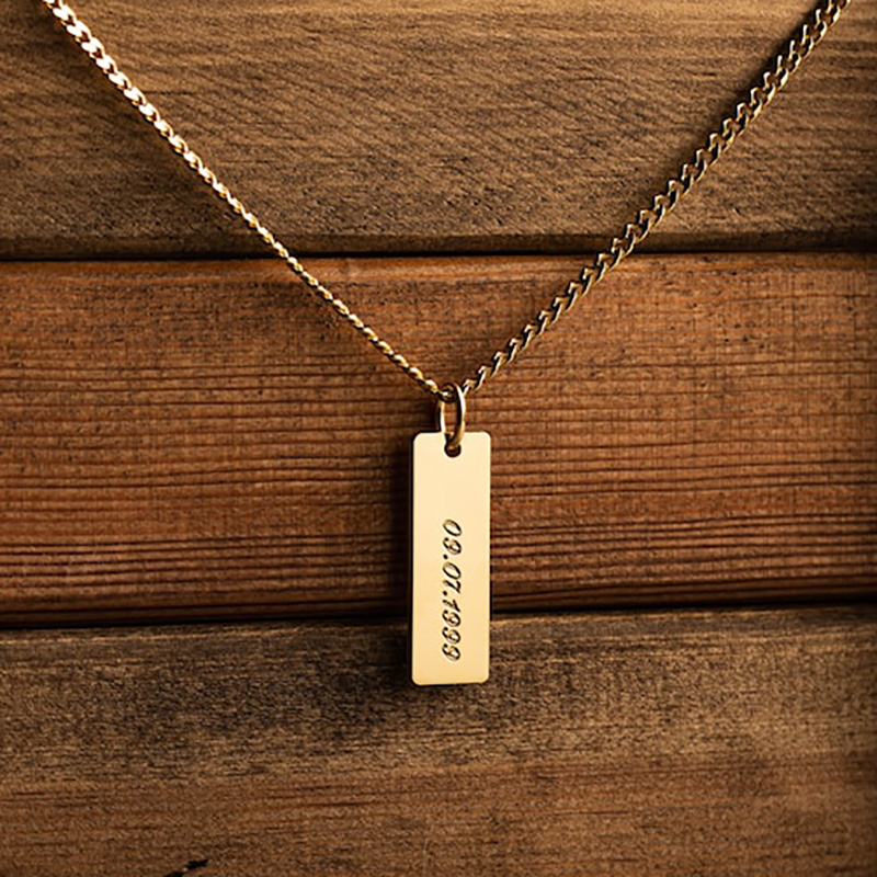 Engraved Custom Stainless Steel Bar Pendant with 3mm Cuban Chain