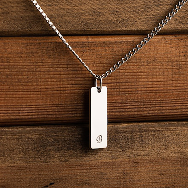 Engraved Custom Stainless Steel Bar Pendant with 3mm Cuban Chain