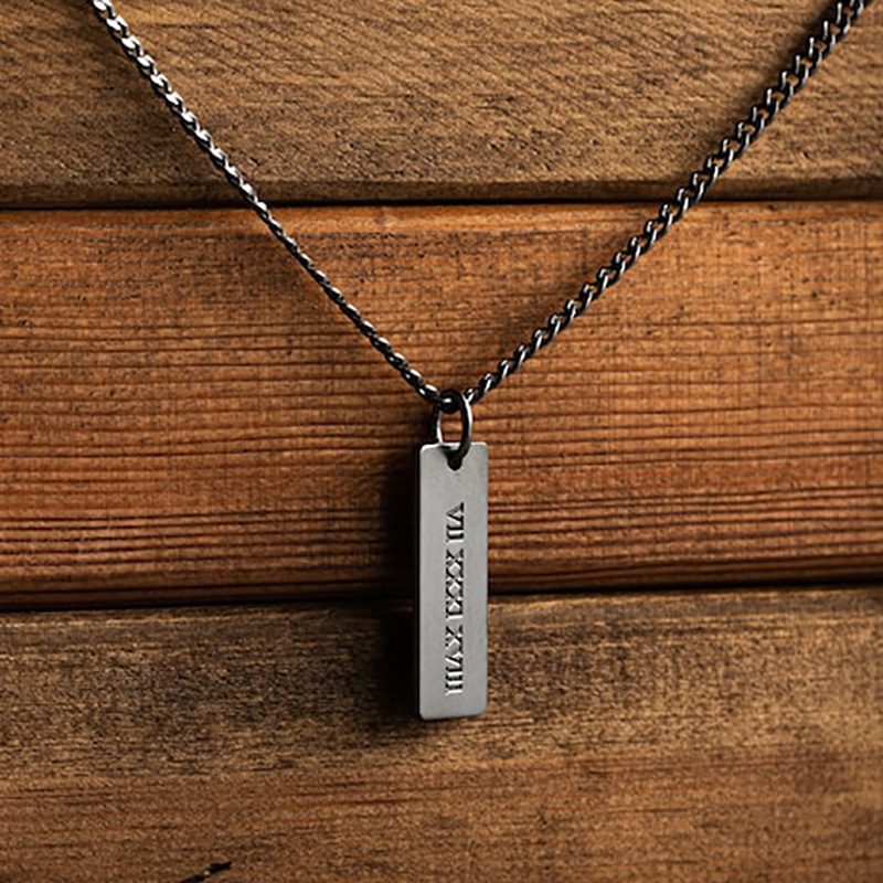 Engraved Custom Stainless Steel Bar Pendant with 3mm Cuban Chain