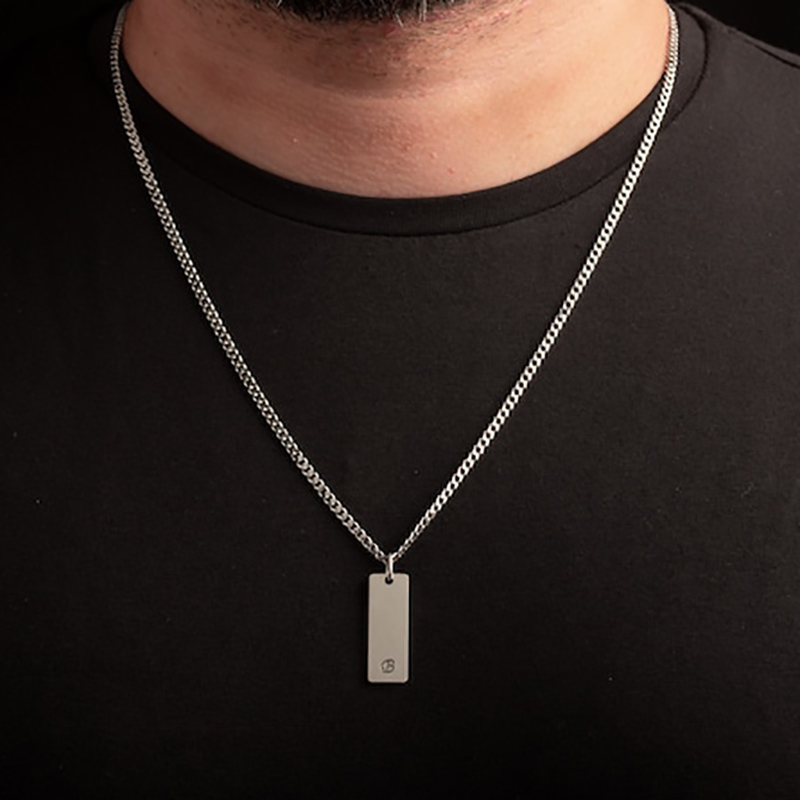 Engraved Custom Stainless Steel Bar Pendant with 3mm Cuban Chain