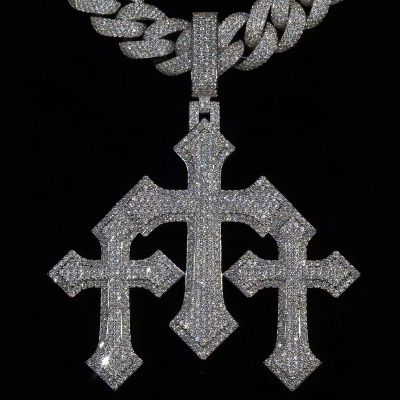 Iced Out Holy Trinity Triple Cross Pendant