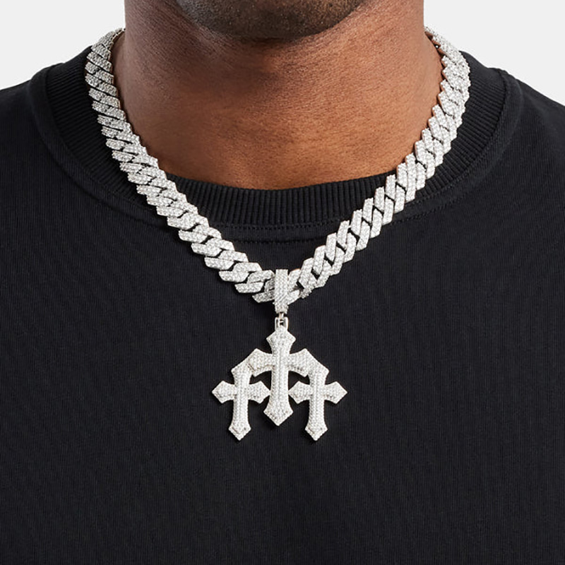 Iced Out Holy Trinity Triple Cross Pendant