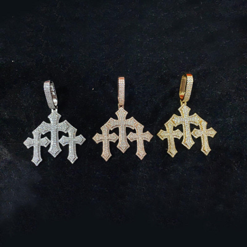 Iced Out Holy Trinity Triple Cross Pendant