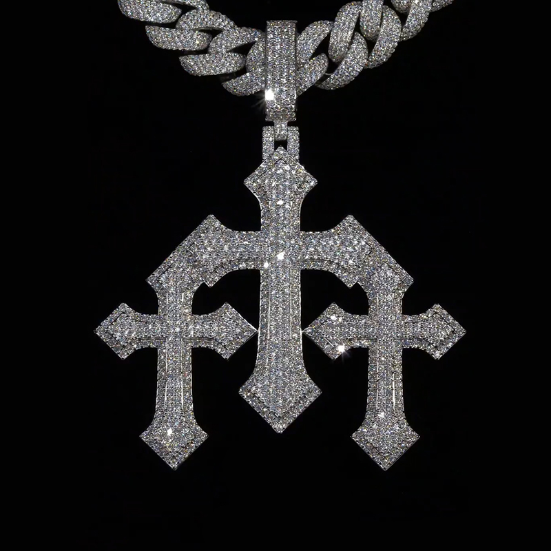 Iced Out Holy Trinity Triple Cross Pendant