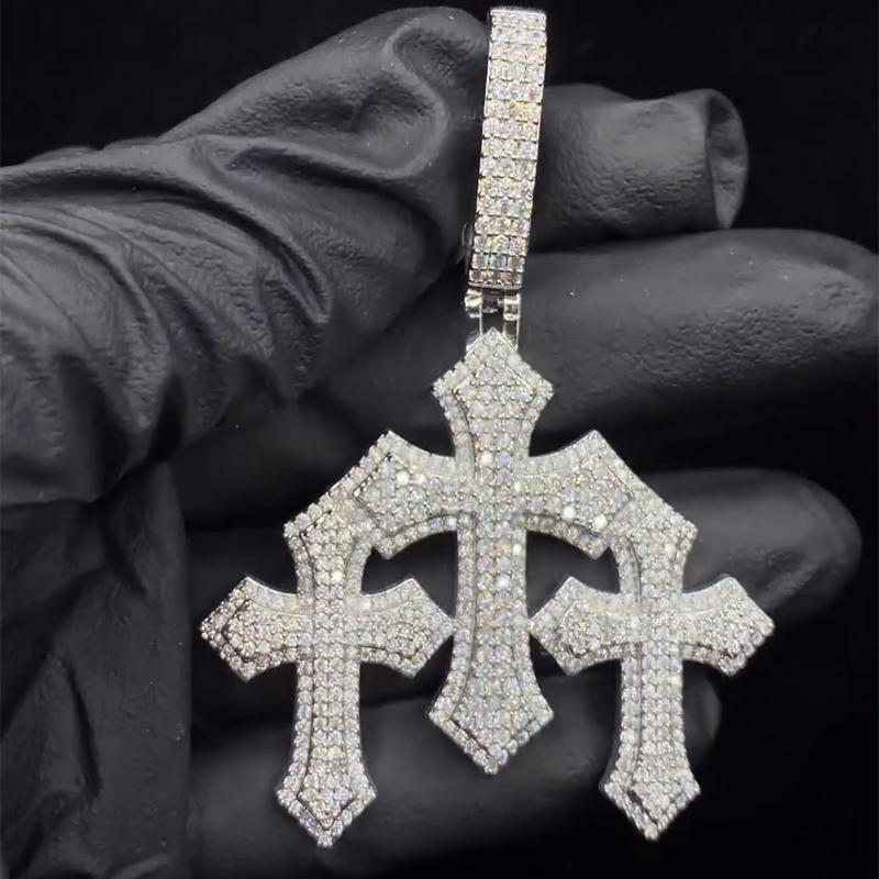 Iced Out Holy Trinity Triple Cross Pendant