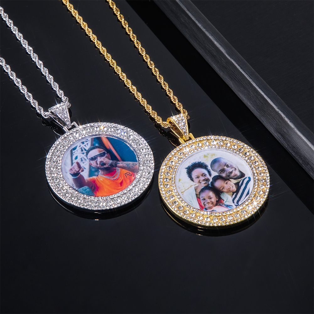 Iced Round Custom Photo Pendant