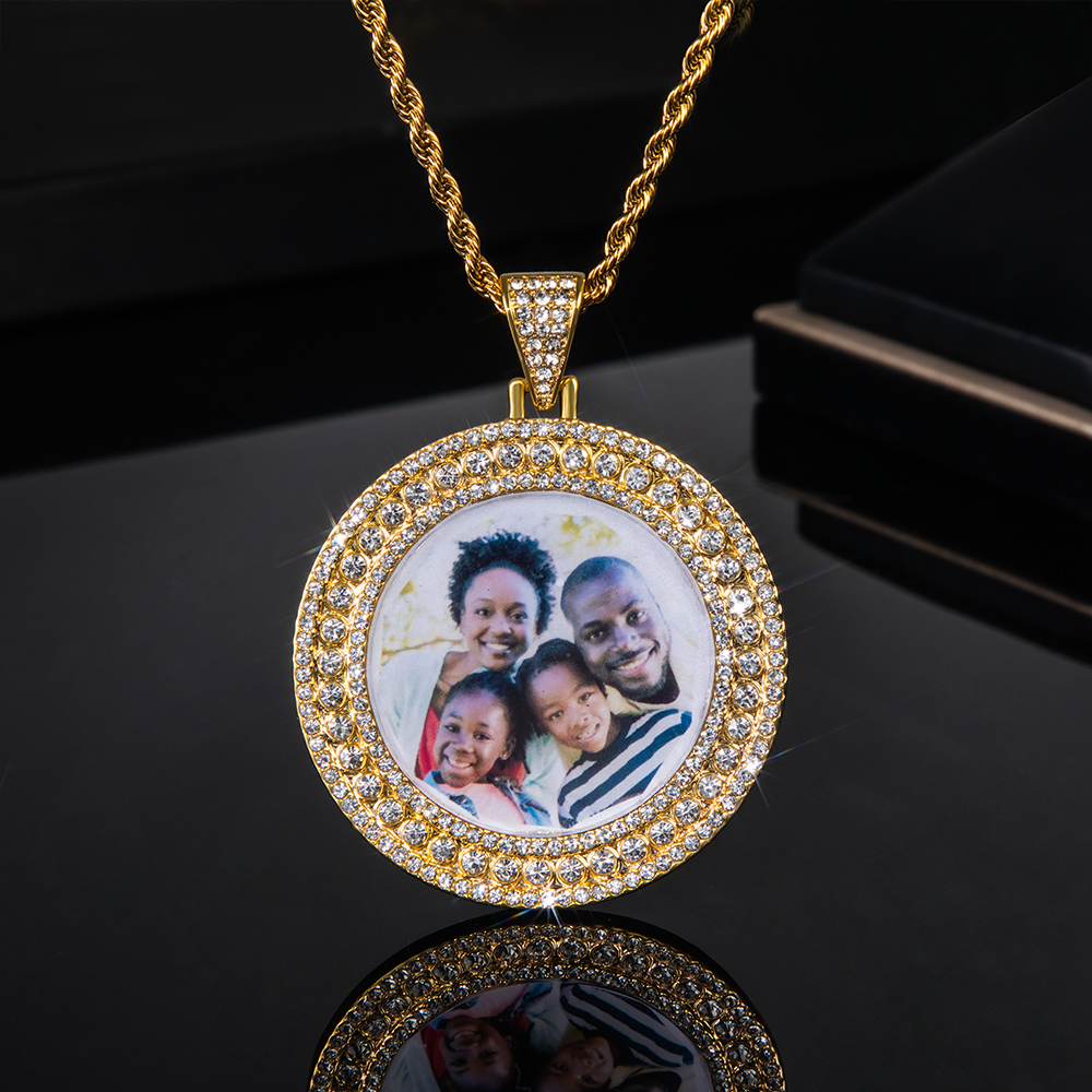 Iced Round Custom Photo Pendant