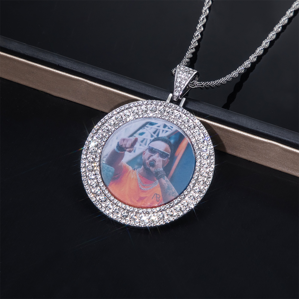 Iced Round Custom Photo Pendant