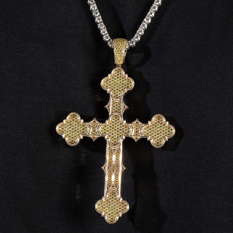 Iced Out Notre Dame Cross Pendant