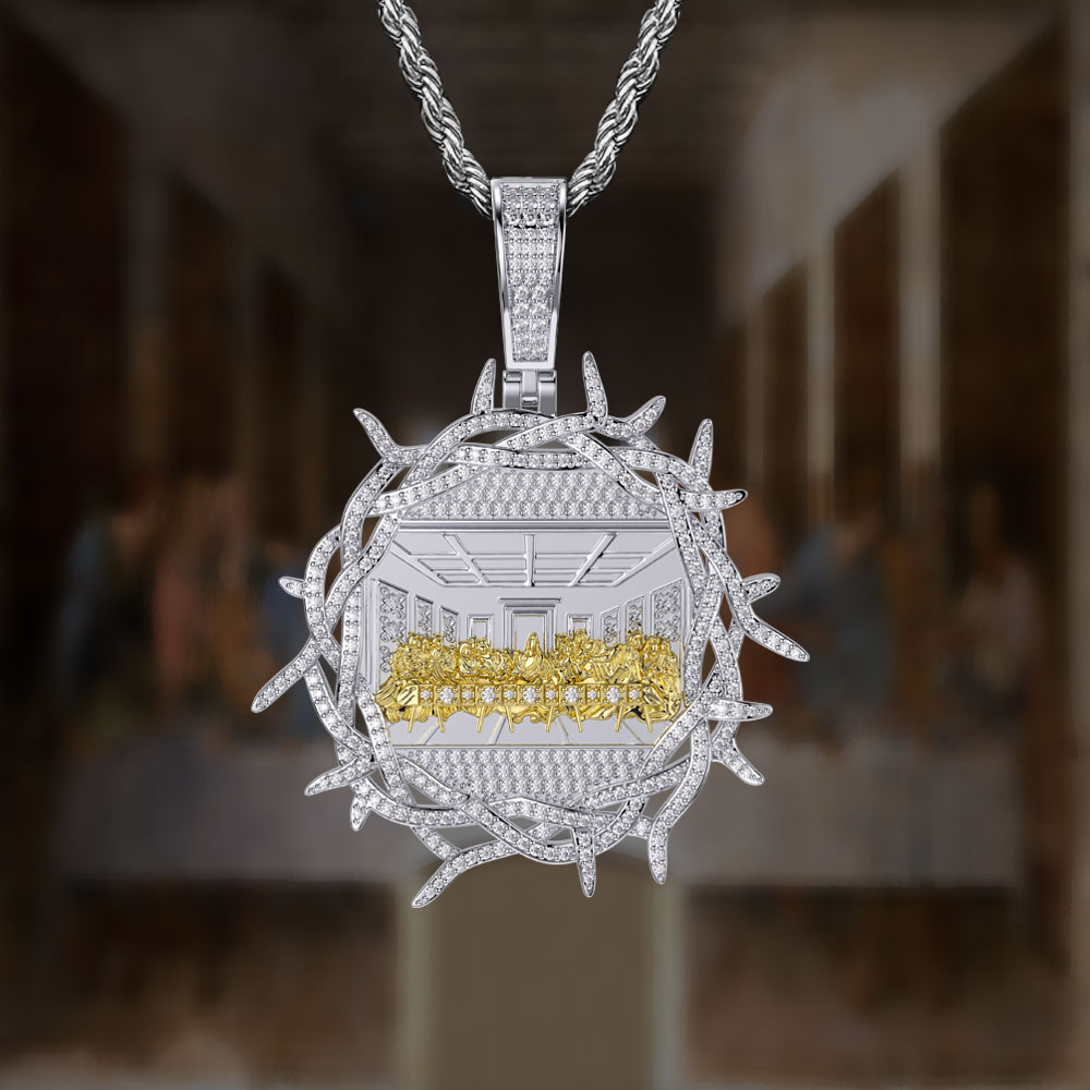 Iced Crown of Thorns Last Supper Pendant In Mix color