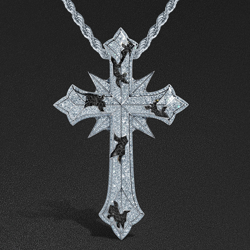 Iced Out Black/Ruby/Emerald Corroded Faith Cross Pendant