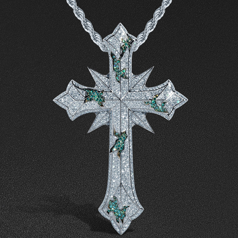 Iced Out Black/Ruby/Emerald Corroded Faith Cross Pendant