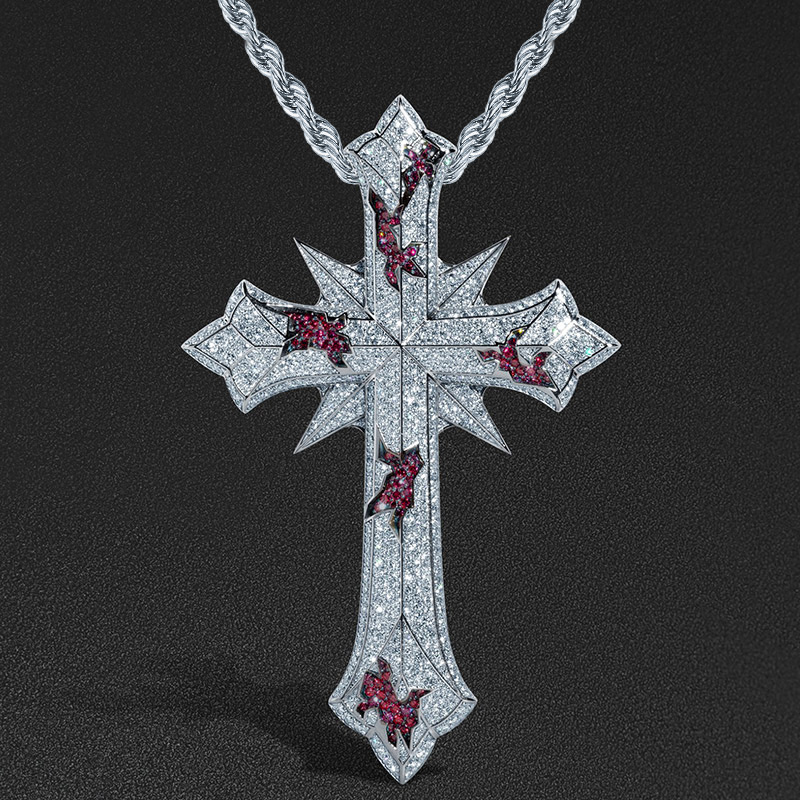 Iced Out Black/Ruby/Emerald Corroded Faith Cross Pendant