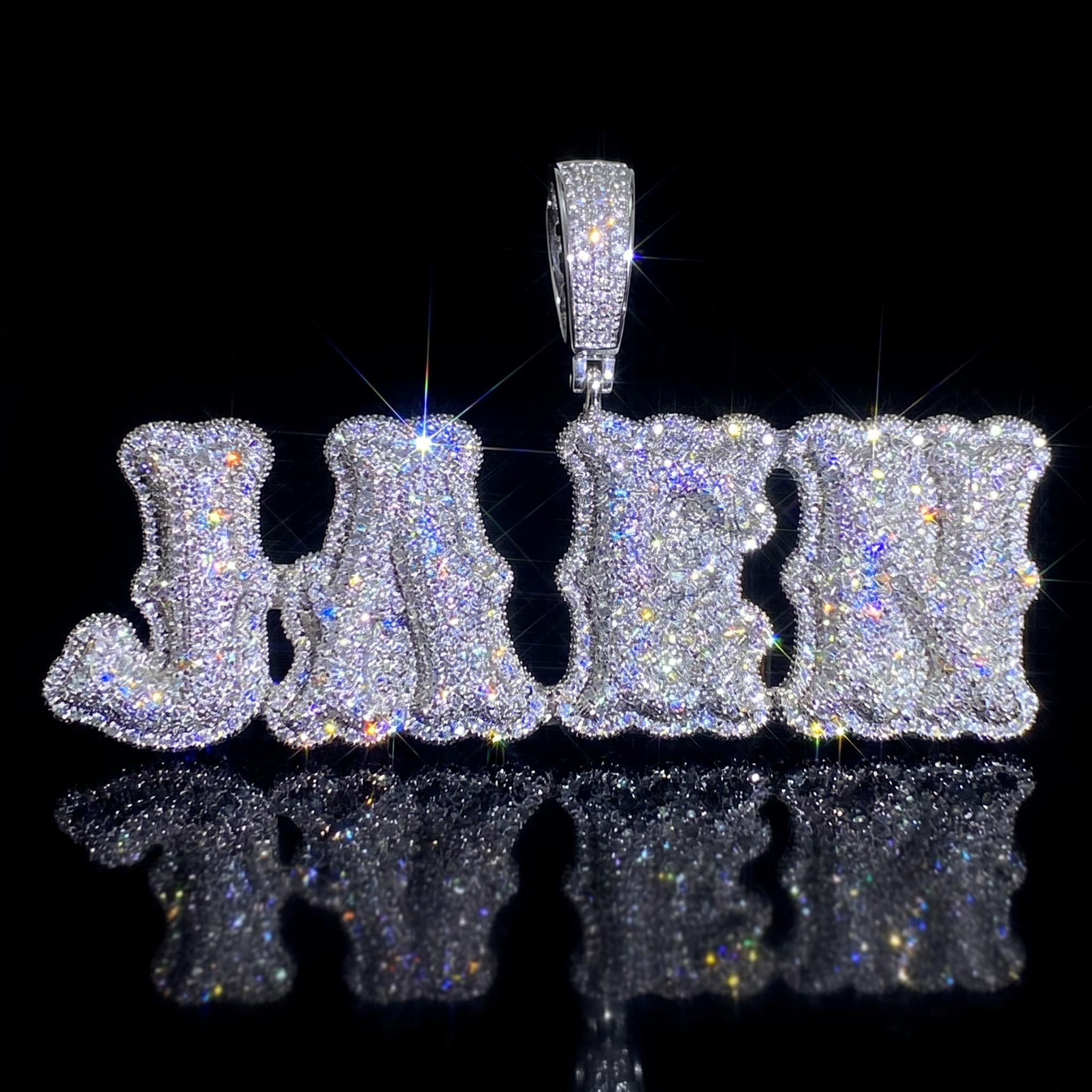 Iced Out Custom Micro Pave Name Pendant Iced Out Custom Micro Pave Name Pendant