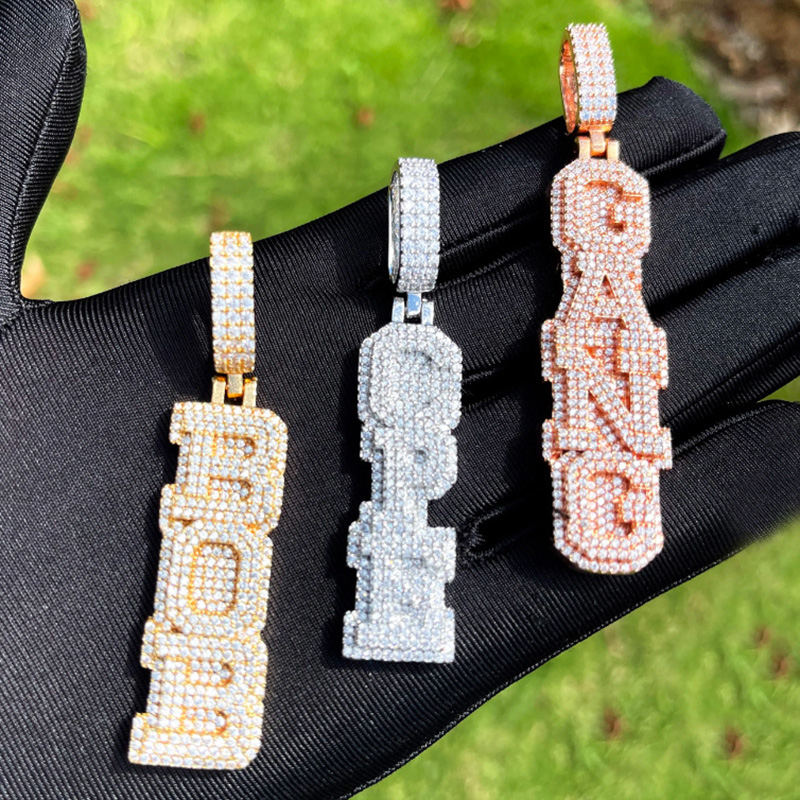 Iced Out Custom Double Layer Letters Vertical Name Pendant