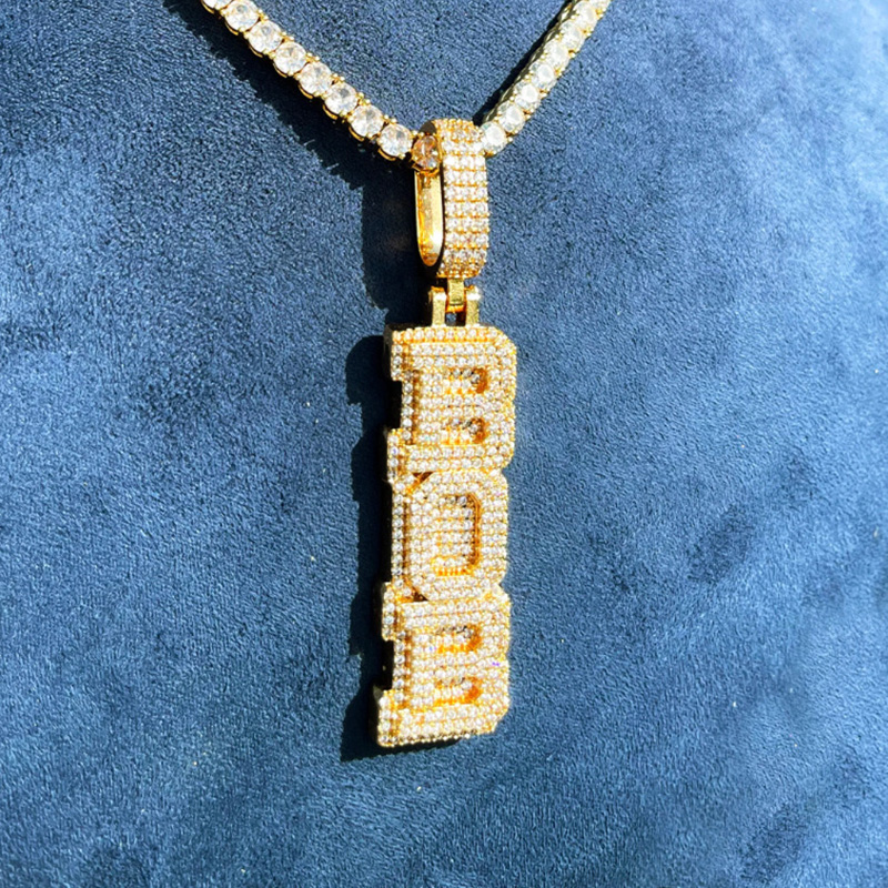 Iced Out Custom Double Layer Letters Vertical Name Pendant