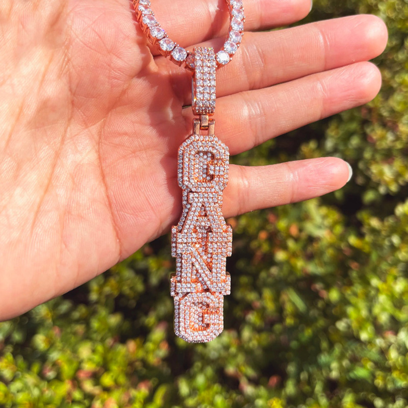 Iced Out Custom Double Layer Letters Vertical Name Pendant