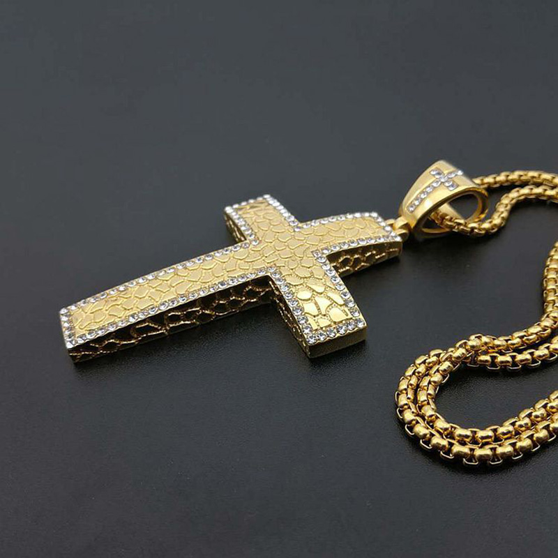 Iced Out Nugget Cross Pendant in Gold