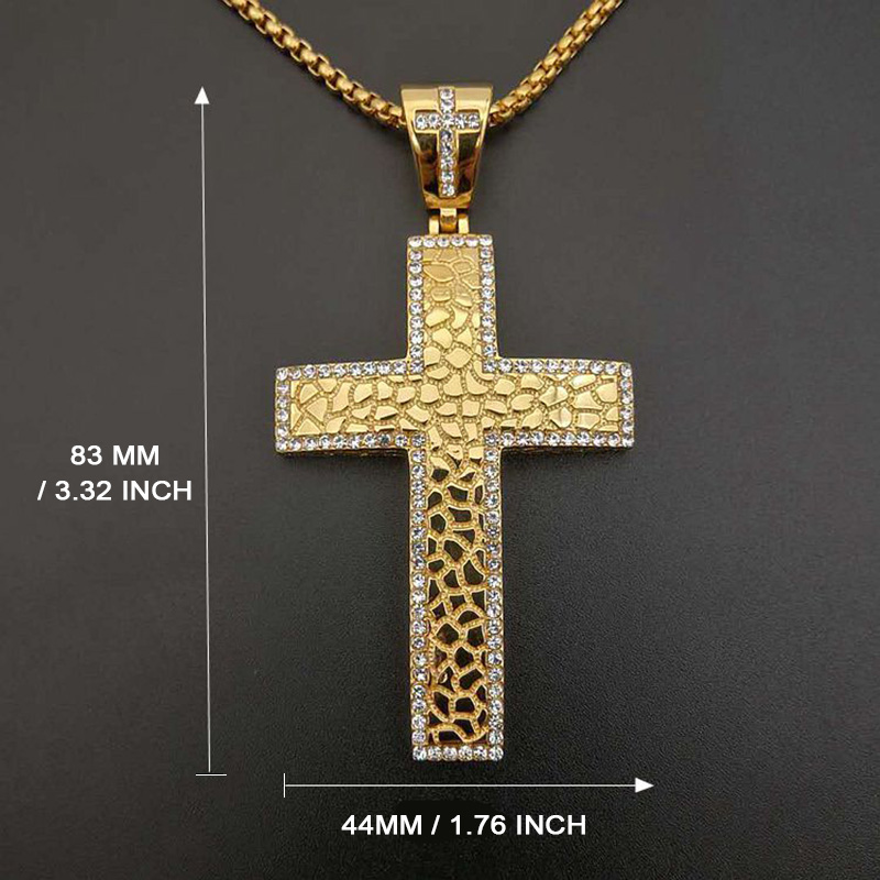 Iced Out Nugget Cross Pendant in Gold