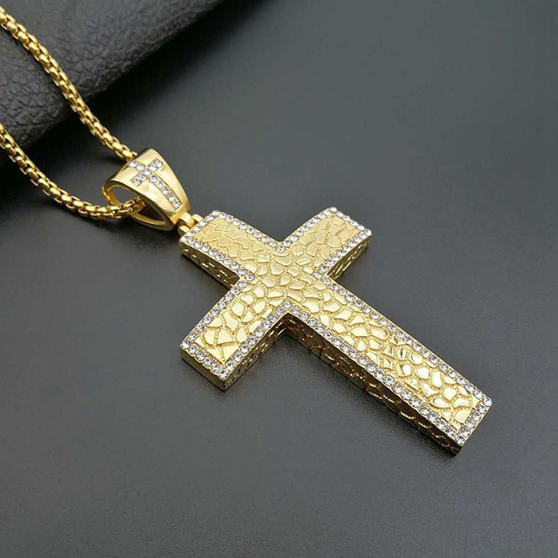 Iced Out Nugget Cross Pendant in Gold