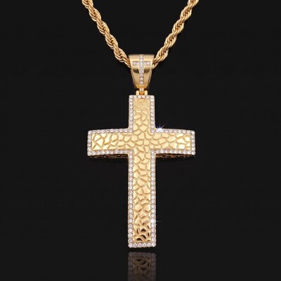 Iced Out Nugget Cross Pendant in Gold