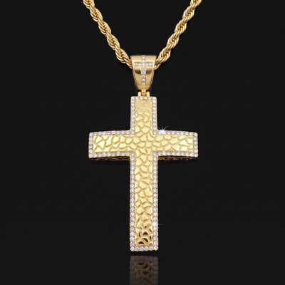 Iced Out Nugget Cross Pendant in Gold