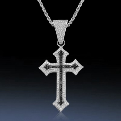 Iced Out Black/Emerald/Purple/Ruby Cross Pendant in White Gold