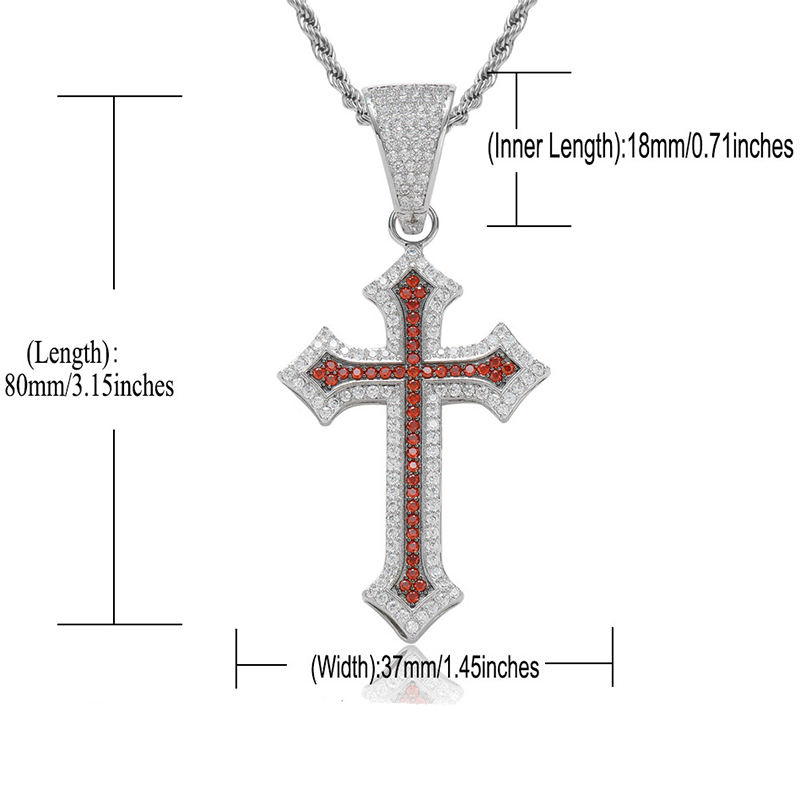 Iced Out Black/Emerald/Purple/Ruby Cross Pendant in White Gold