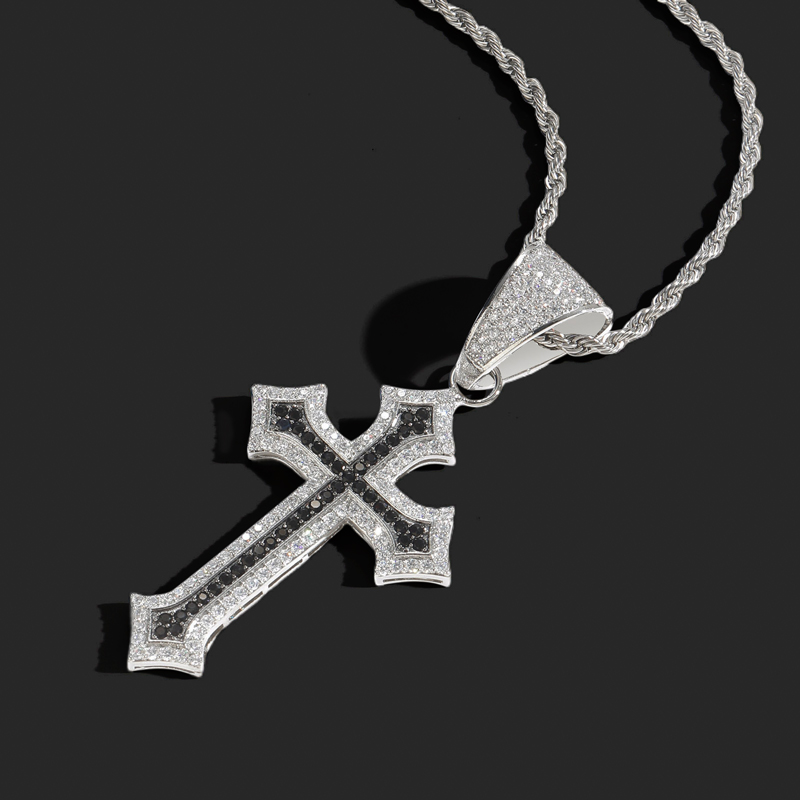 Iced Out Black/Emerald/Purple/Ruby Cross Pendant in White Gold