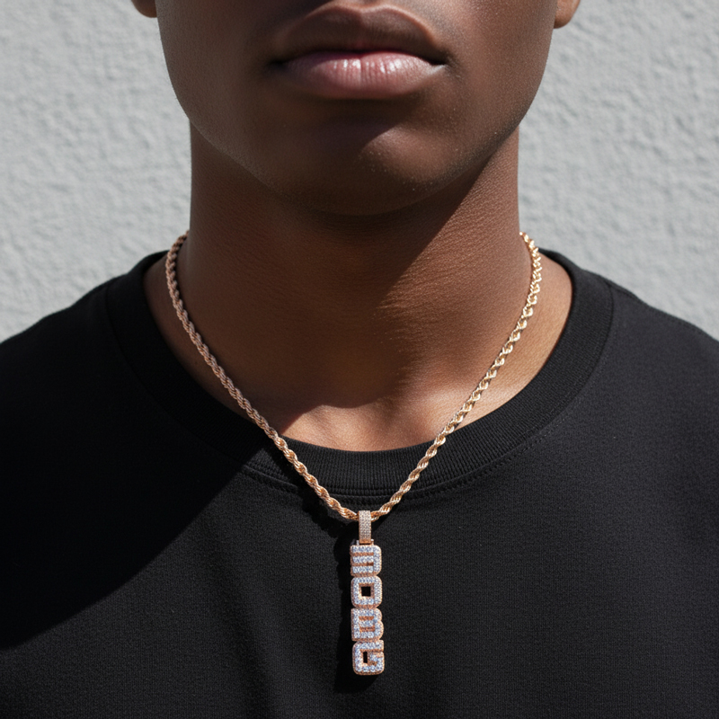 Iced Custom Double Layer Vertical Letter Pendant - Black/Golden/Silver/Rose Gold Iced Custom Double Layer Vertical Letter Pendant - Black/Golden/Silver/Rose Gold