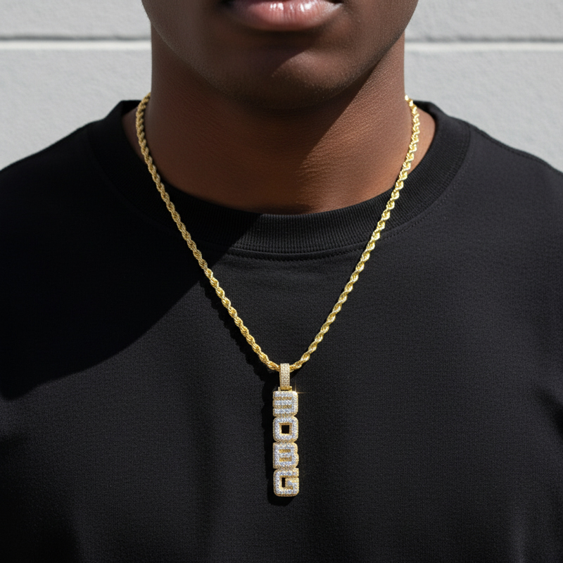 Iced Custom Double Layer Vertical Letter Pendant - Black/Golden/Silver/Rose Gold Iced Custom Double Layer Vertical Letter Pendant - Black/Golden/Silver/Rose Gold