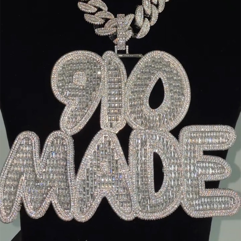 Iced Out Custom Baguette Cut Name Pendant